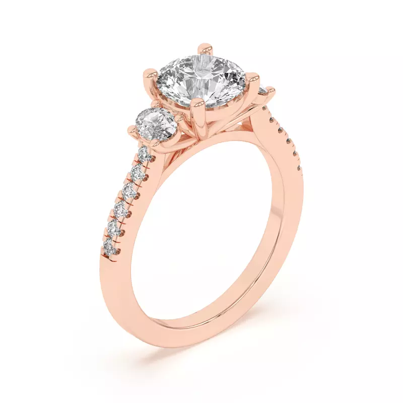 14K Rose Gold Tria Pavé Oval Lab Accent Three-Stone Ring