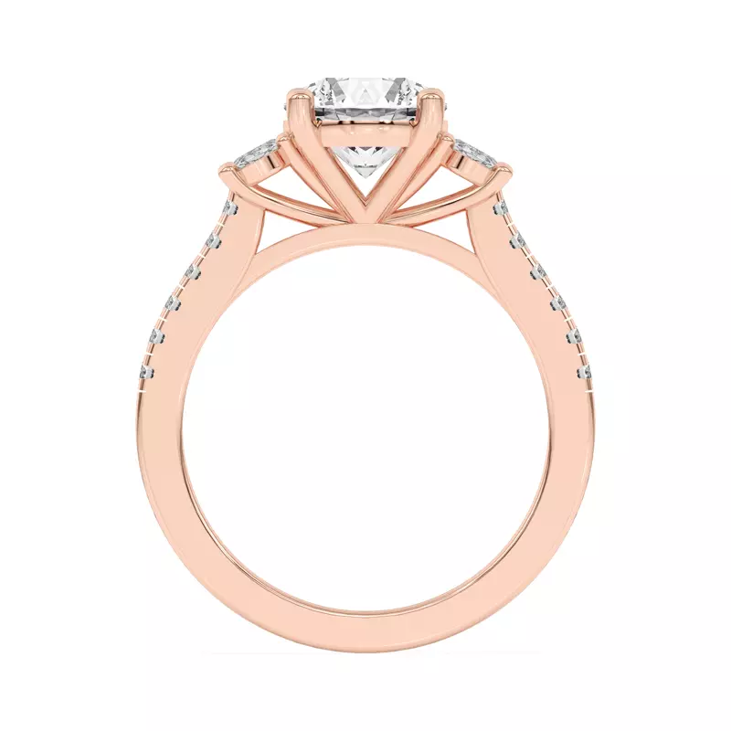 14K Rose Gold Tria Pavé Oval Lab Accent Three-Stone Ring