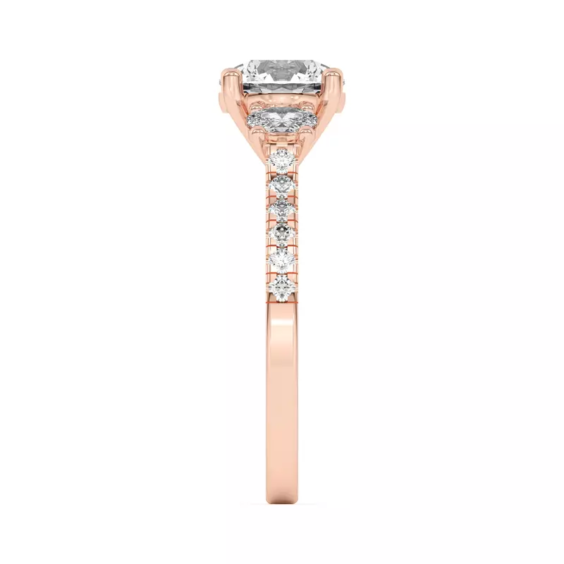 14K Rose Gold Tria Pavé Oval Lab Accent Three-Stone Ring