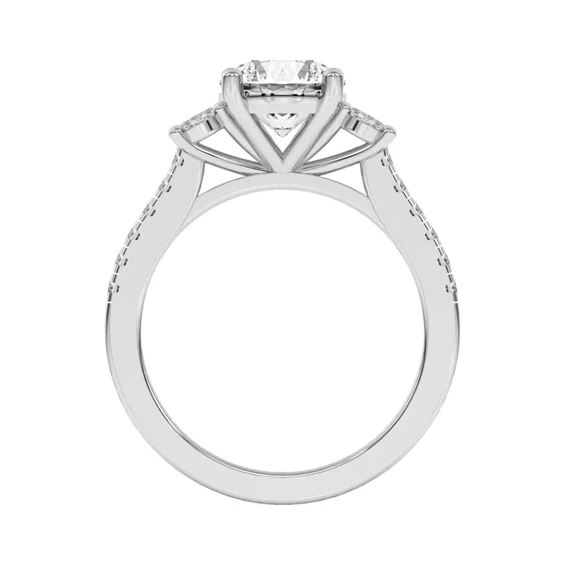 14K White Gold Tria Pavé Oval Lab Accent Three-Stone Ring