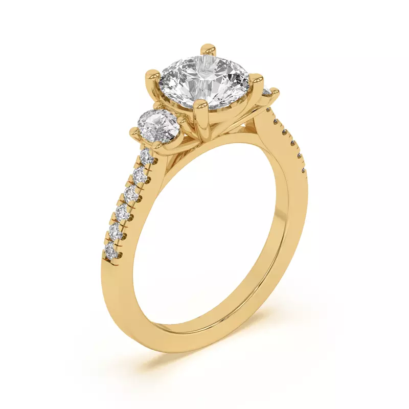 14K Yellow Gold Tria Pavé Oval Lab Accent Three-Stone Ring