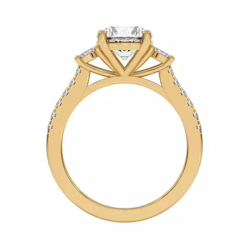14K Yellow Gold Tria Pavé Oval Lab Accent Three-Stone Ring