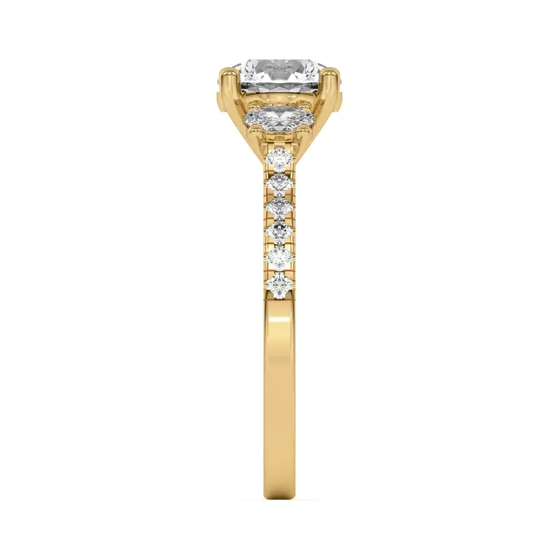 14K Yellow Gold Tria Pavé Oval Lab Accent Three-Stone Ring