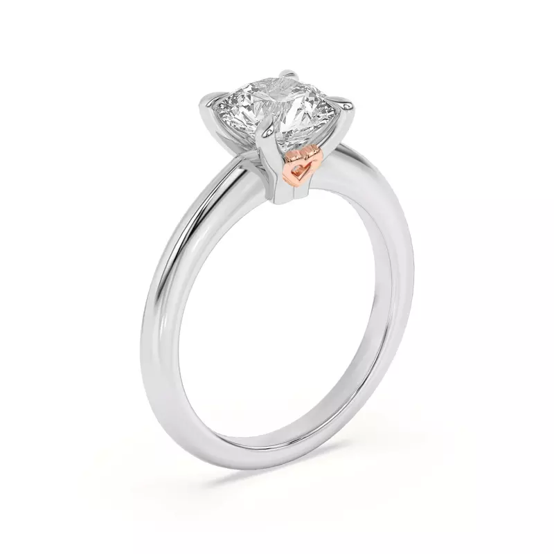 18K White Gold Golden Rose Heart Petite Engagement Ring