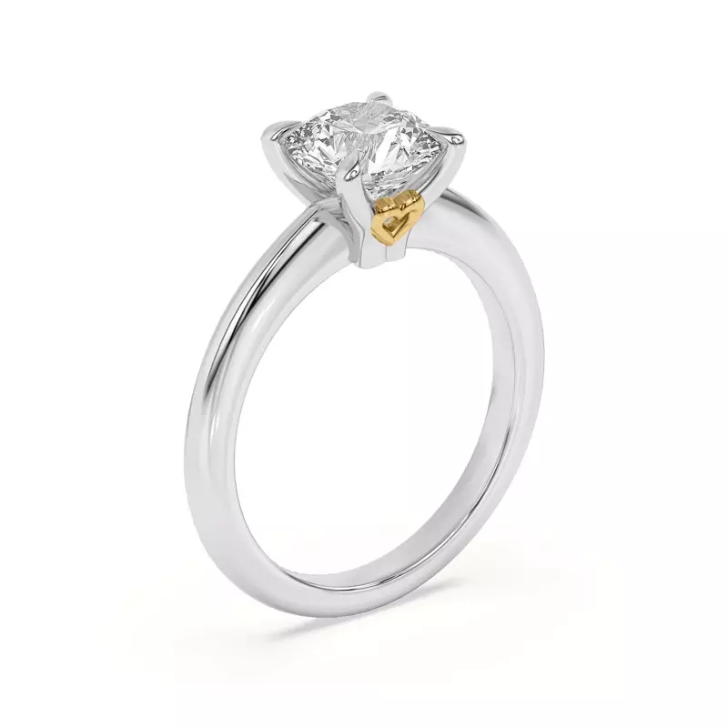 Platinum Golden Heart Petite Engagement Ring