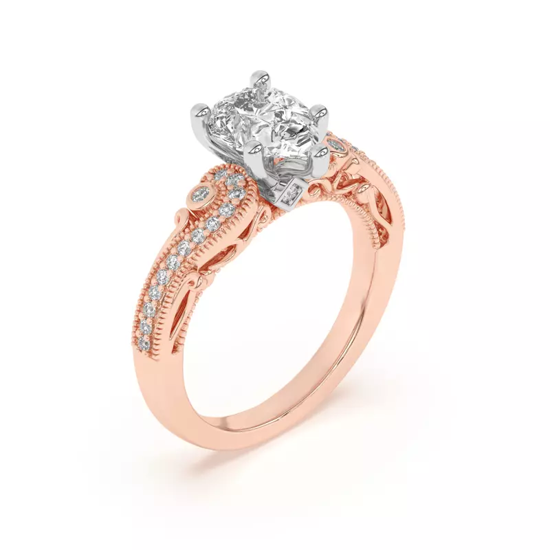 14K Rose Gold Oasis Filigree Pavé Engagement Ring