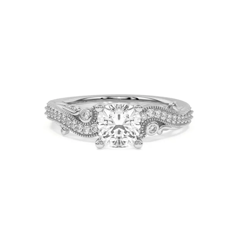 14K White Gold Oasis Filigree Pavé Engagement Ring