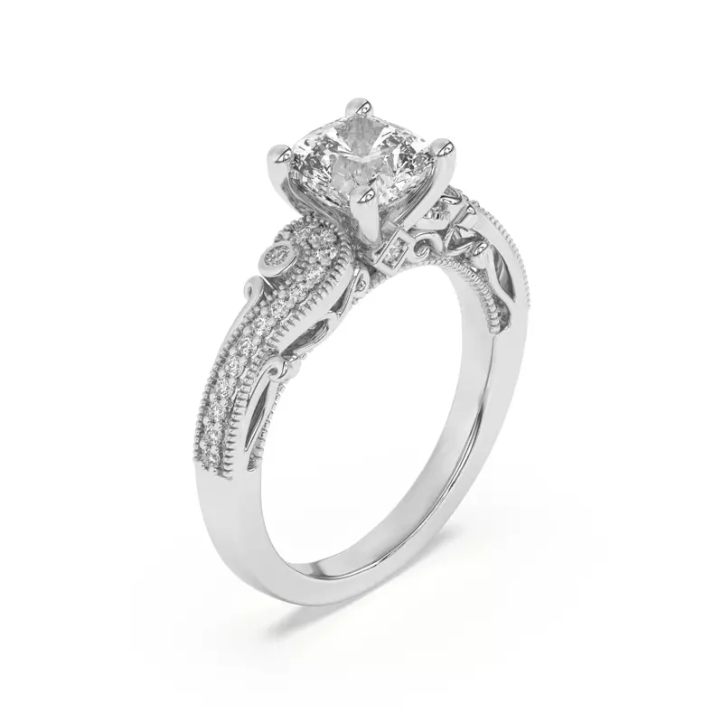 14K White Gold Oasis Filigree Pavé Engagement Ring