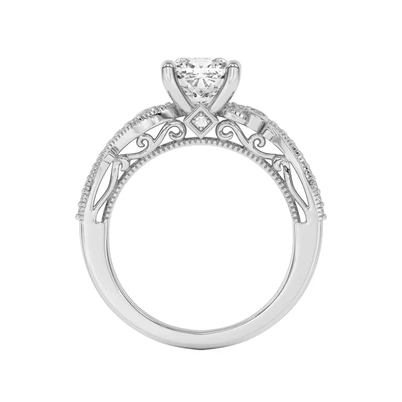 14K White Gold Oasis Filigree Pavé Engagement Ring