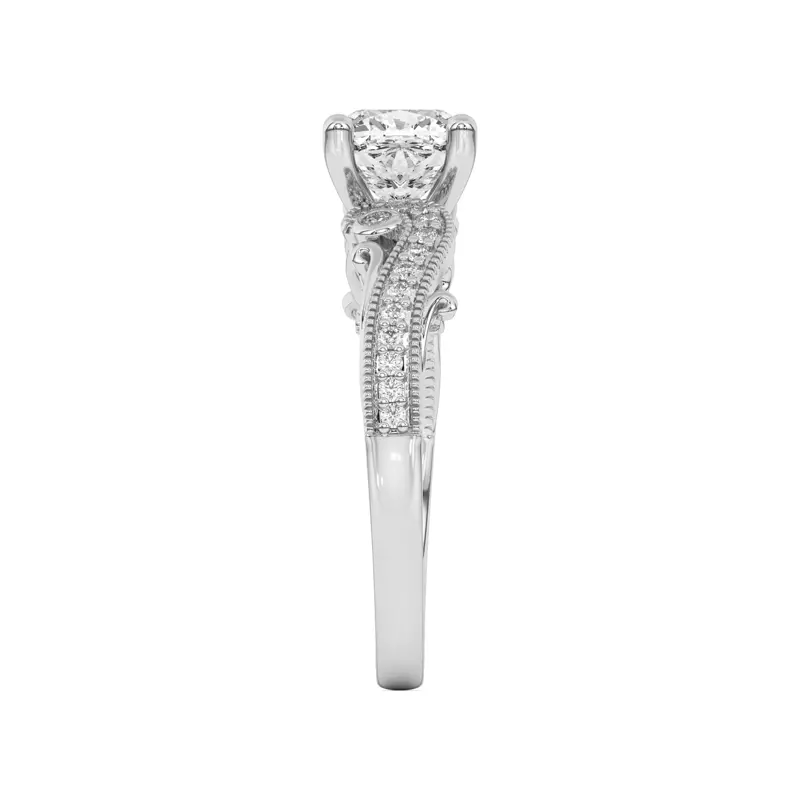 14K White Gold Oasis Filigree Pavé Engagement Ring