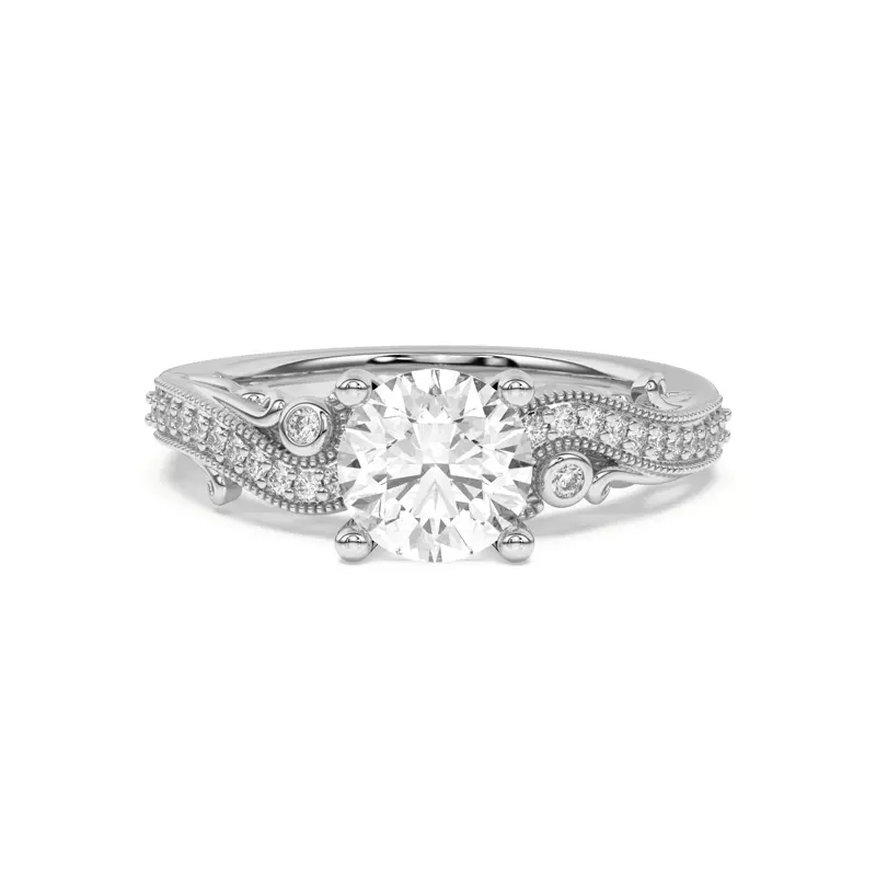 14K White Gold Oasis Filigree Pavé Engagement Ring