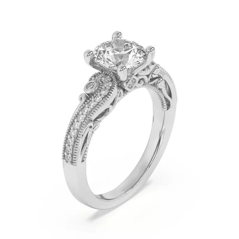 14K White Gold Oasis Filigree Pavé Engagement Ring