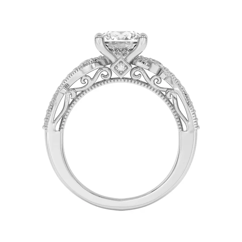 14K White Gold Oasis Filigree Pavé Engagement Ring