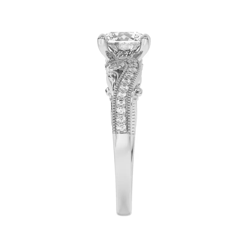 14K White Gold Oasis Filigree Pavé Engagement Ring