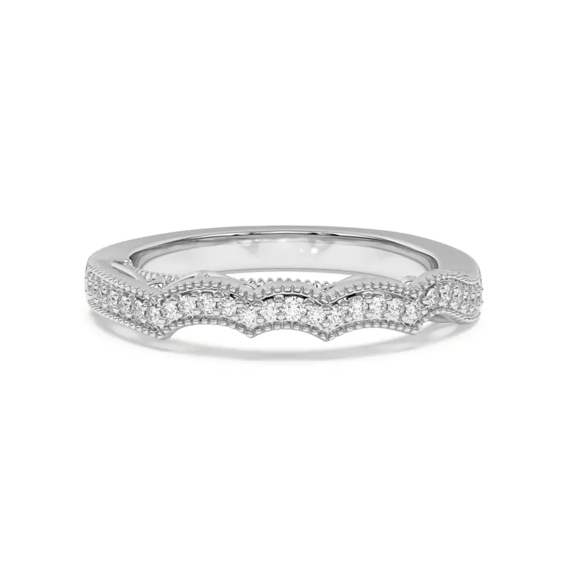 14K White Gold Oasis Filigree Pavé Curved Band