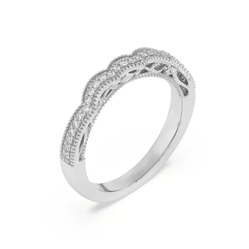14K White Gold Oasis Filigree Pavé Curved Band