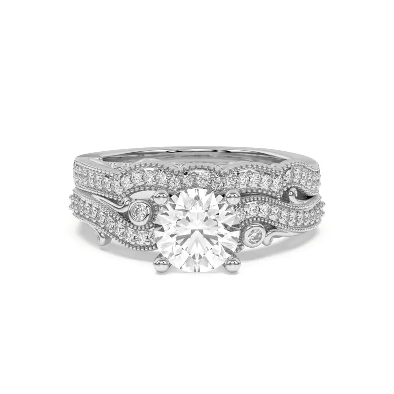 14K White Gold Oasis Filigree Pavé Curved Band