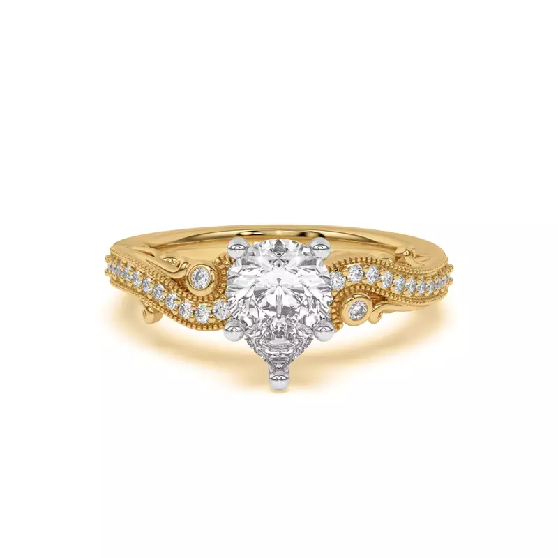 14K Yellow Gold Oasis Filigree Pavé Engagement Ring
