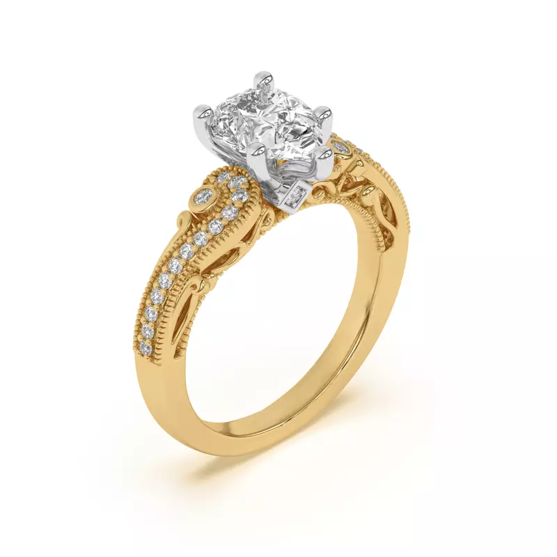 14K Yellow Gold Oasis Filigree Pavé Engagement Ring