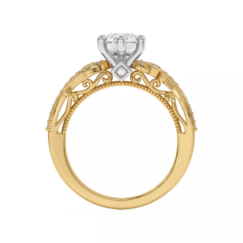 14K Yellow Gold Oasis Filigree Pavé Engagement Ring