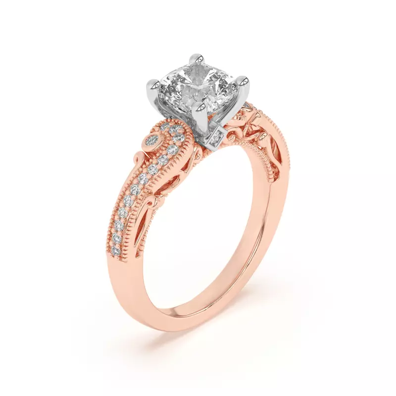 18K Rose Gold Oasis Filigree Pavé Engagement Ring