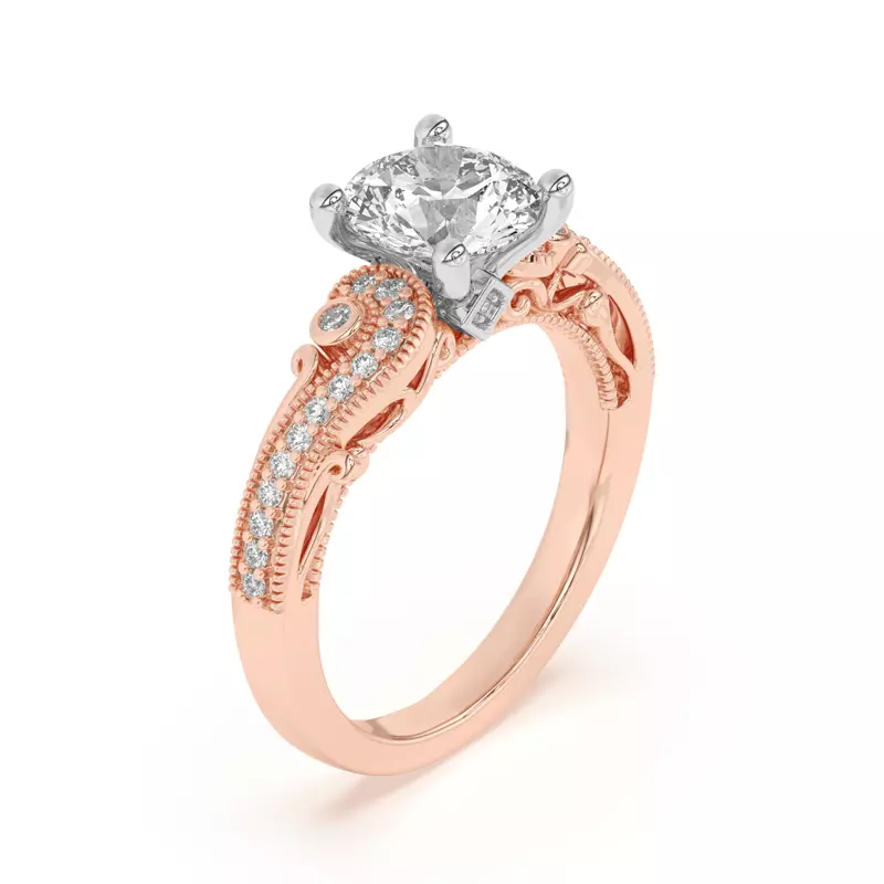 18K Rose Gold Oasis Filigree Pavé Engagement Ring