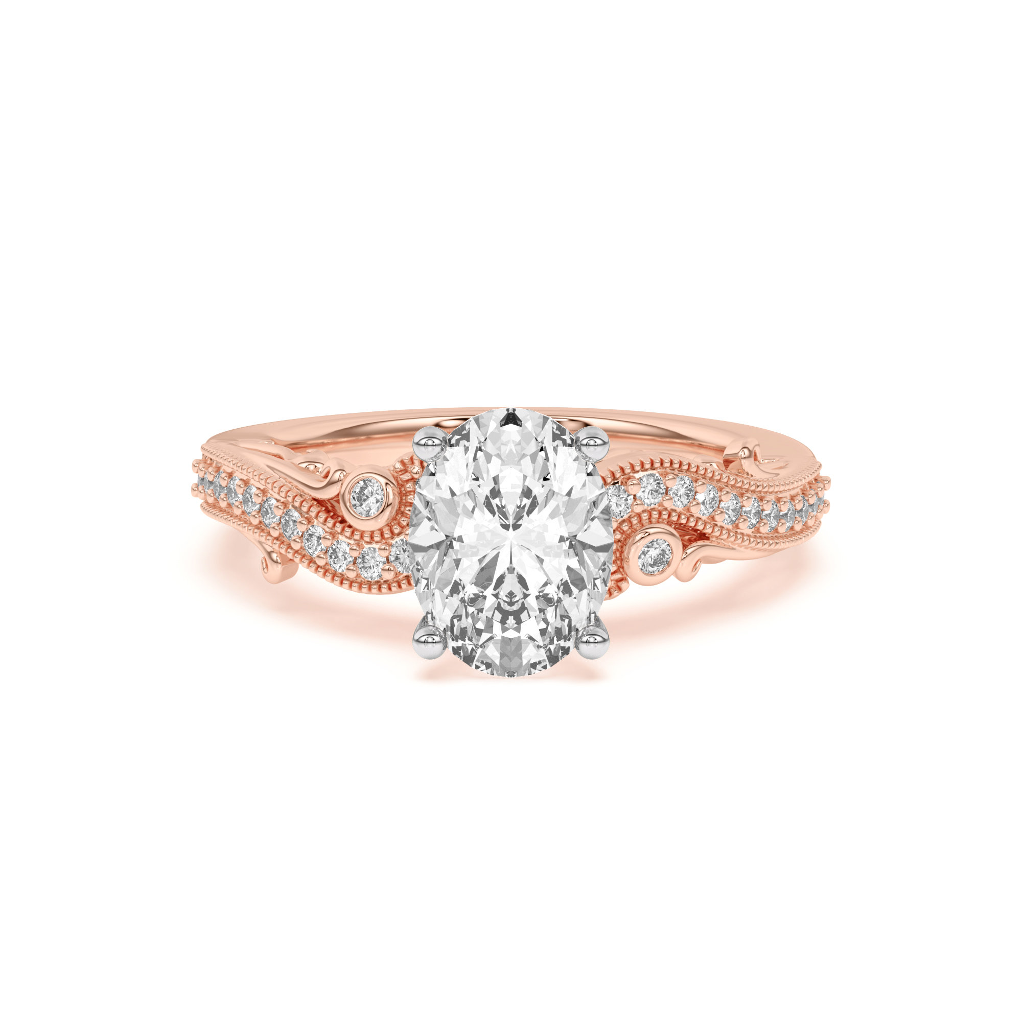 18K Rose Gold Oasis Filigree Pavé Engagement Ring
