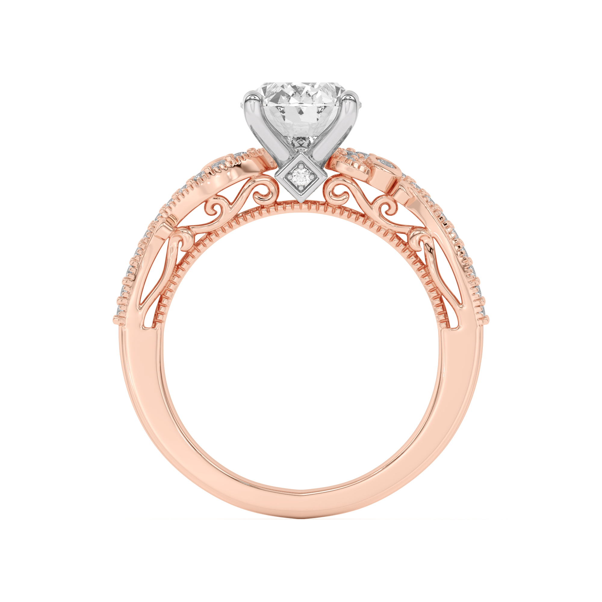 18K Rose Gold Oasis Filigree Pavé Engagement Ring