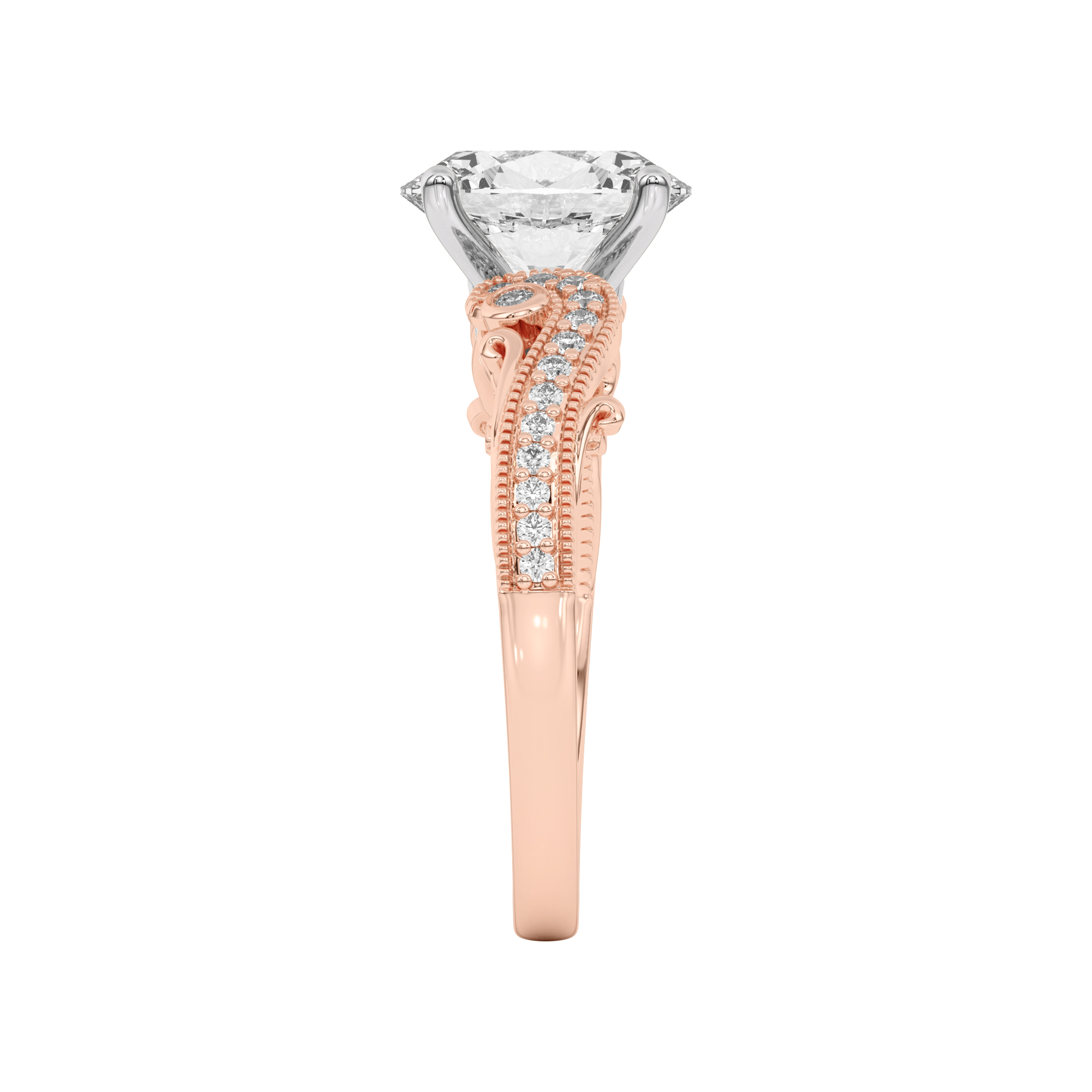 18K Rose Gold Oasis Filigree Pavé Engagement Ring