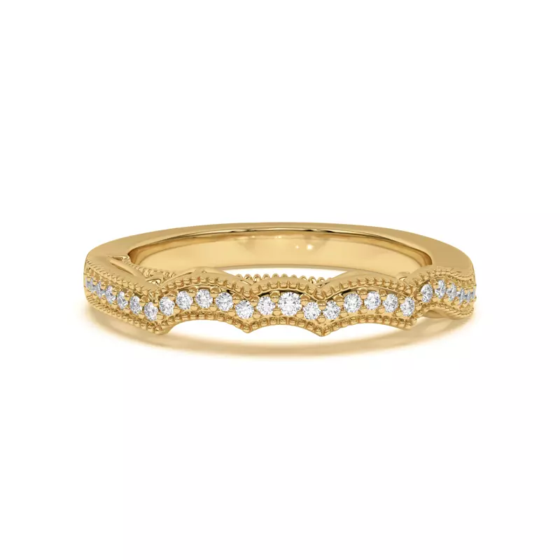 18K Yellow Gold Oasis Filigree Pavé Curved Band