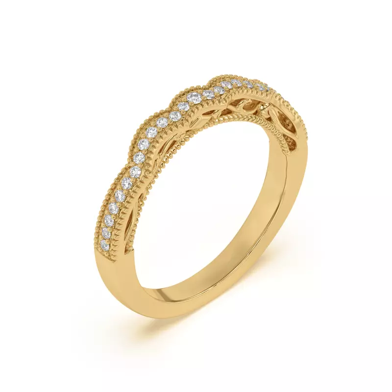 18K Yellow Gold Oasis Filigree Pavé Curved Band