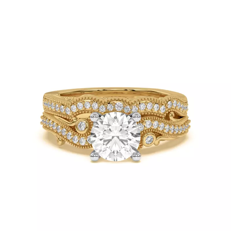 18K Yellow Gold Oasis Filigree Pavé Curved Band