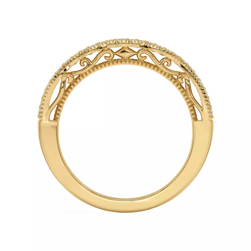18K Yellow Gold Oasis Filigree Pavé Curved Band