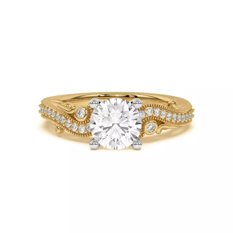 18K Yellow Gold Oasis Filigree Pavé Engagement Ring
