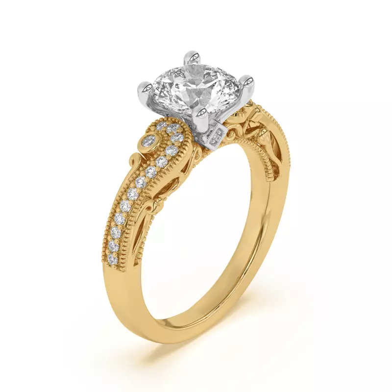 18K Yellow Gold Oasis Filigree Pavé Engagement Ring