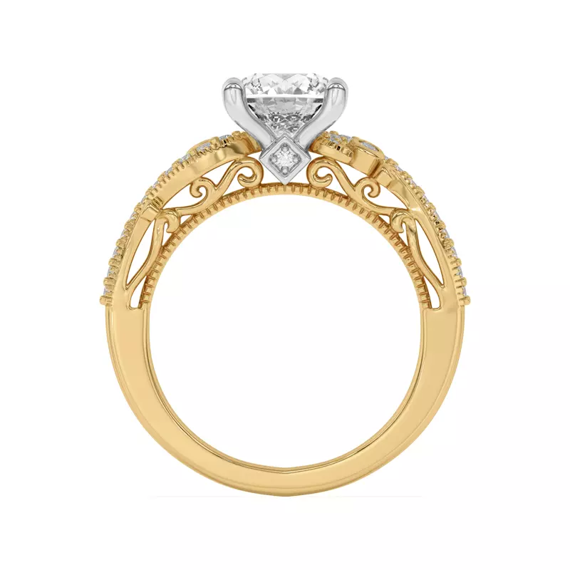 18K Yellow Gold Oasis Filigree Pavé Engagement Ring