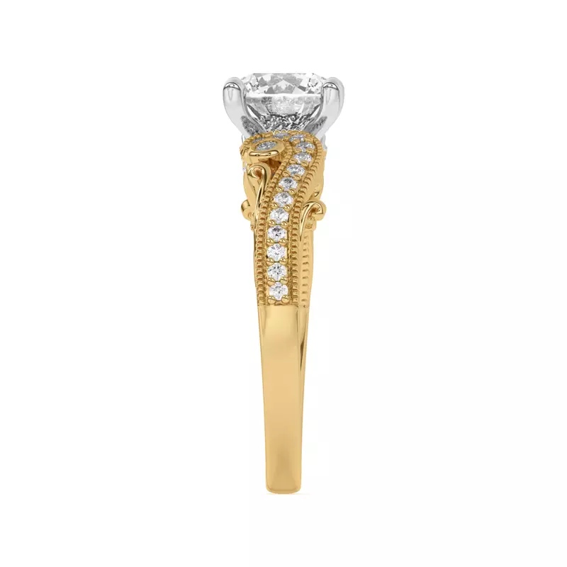 18K Yellow Gold Oasis Filigree Pavé Engagement Ring