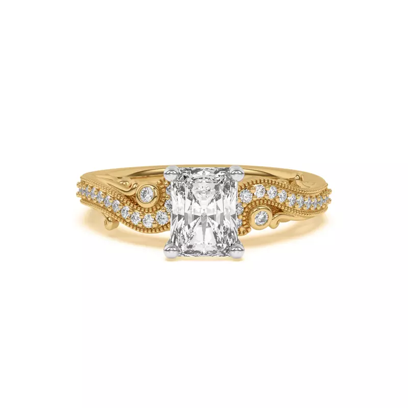 18K Yellow Gold Oasis Filigree Pavé Engagement Ring