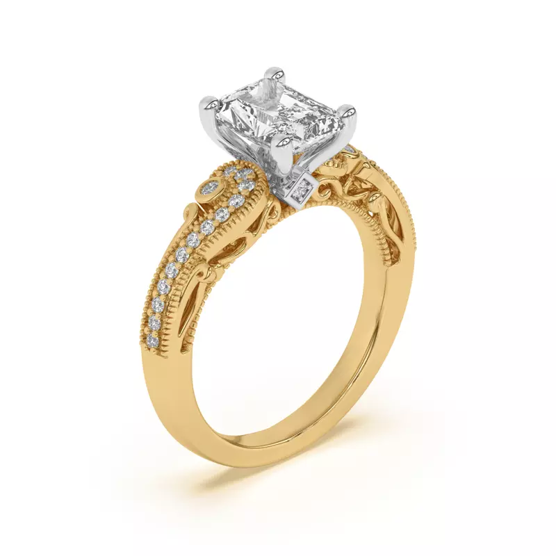 18K Yellow Gold Oasis Filigree Pavé Engagement Ring