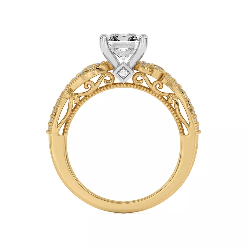 18K Yellow Gold Oasis Filigree Pavé Engagement Ring
