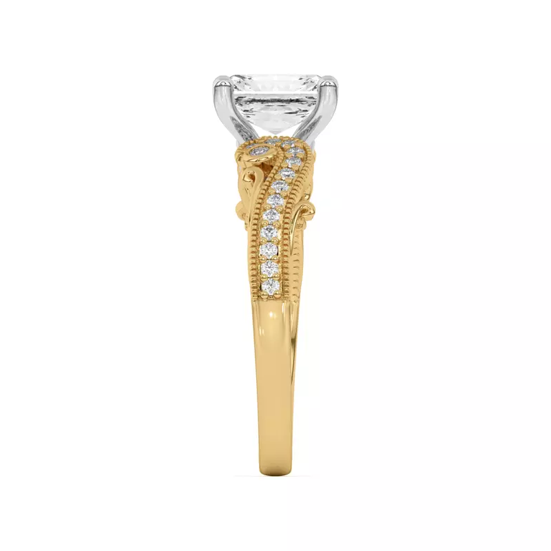 18K Yellow Gold Oasis Filigree Pavé Engagement Ring