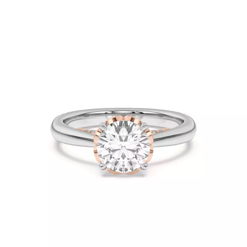 Platinum & Rose Gold 18k Roselle Petal Hidden Halo Engagement Ring