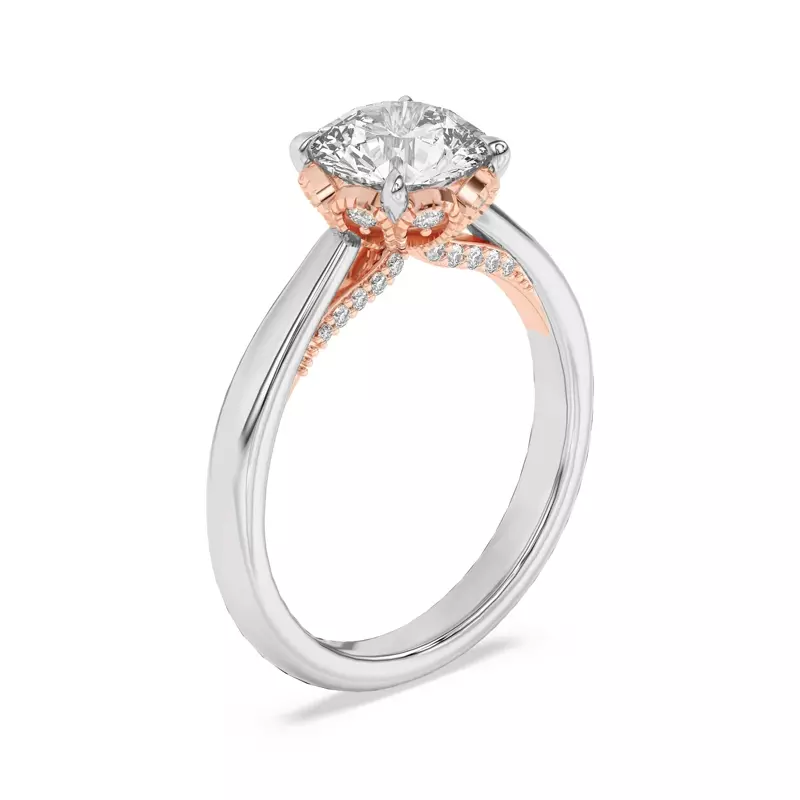Platinum & Rose Gold 18k Roselle Petal Hidden Halo Engagement Ring