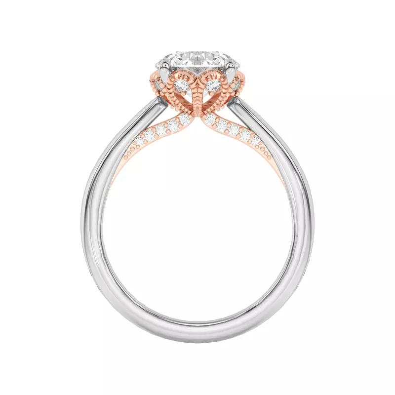 Platinum & Rose Gold 18k Roselle Petal Hidden Halo Engagement Ring