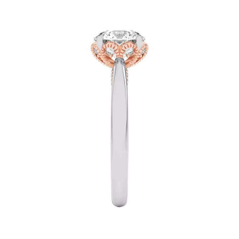 Platinum & Rose Gold 18k Roselle Petal Hidden Halo Engagement Ring