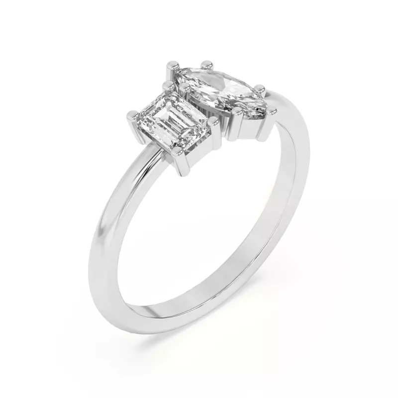 14K White Gold Toi et Moi Emerald and Marquise Lab Ring (1.00 cttw)