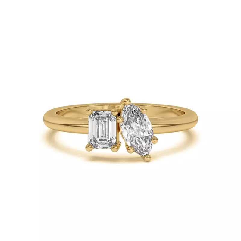 Toi et Moi Emerald and Marquise Lab Ring (1.00 cttw)