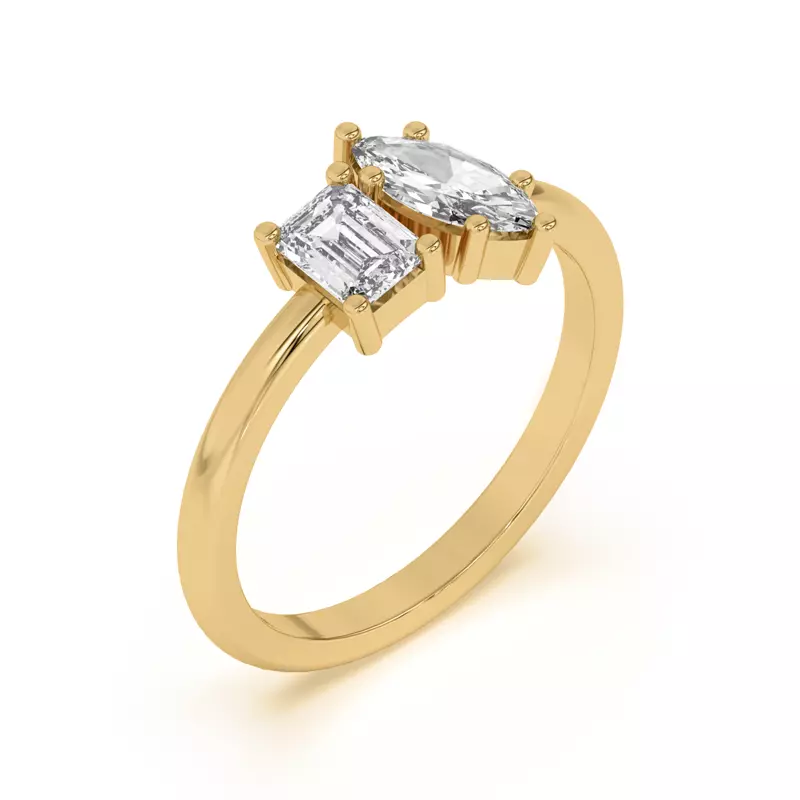 14K Yellow Gold Toi et Moi Emerald and Marquise Lab Ring (1.00 cttw)