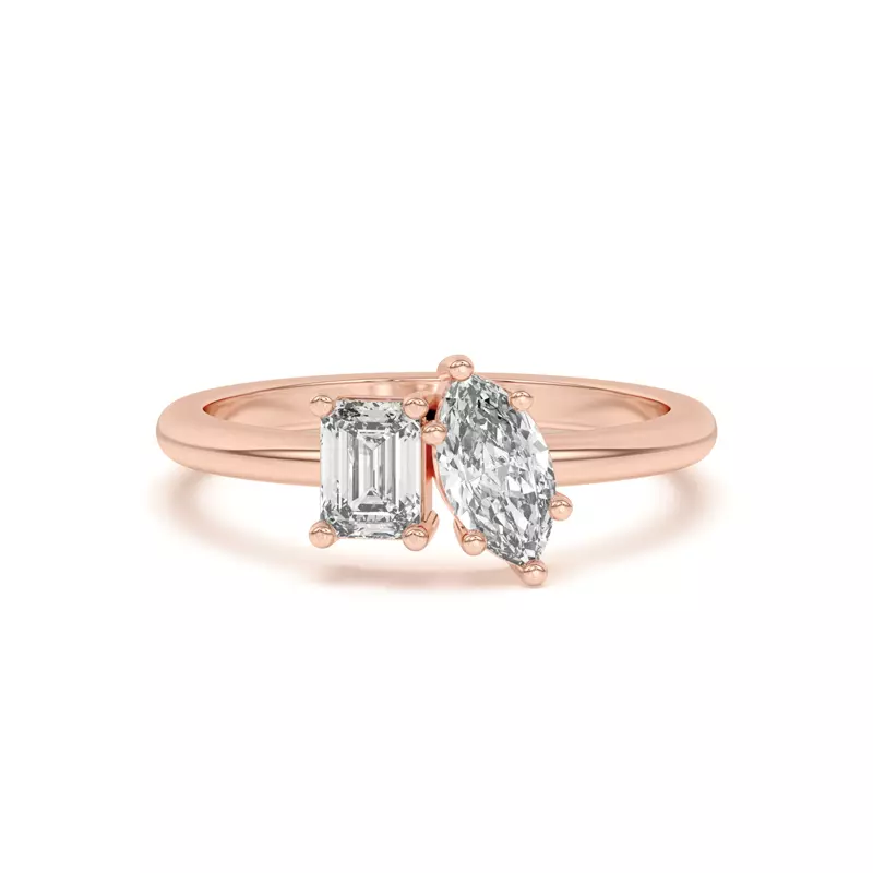 Toi et Moi Emerald and Marquise Lab Ring (1.00 cttw)