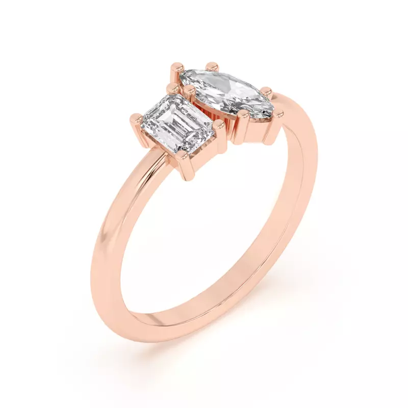 18K Rose Gold Toi et Moi Emerald and Marquise Lab Ring (1.00 cttw)
